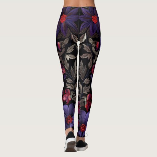 Dark Elegance: Black and Purple Floral Pattern Leggings (Achterkant)