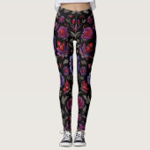 Dark Elegance: Black and Purple Floral Pattern Leggings (Voorkant)