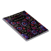 Dark Elegance: Black and Purple Floral Pattern Notitieboek (Rechterzijde)