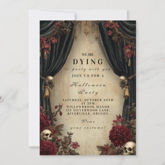 Dark Elegance Skull en Drape Halloween Kaart (Voorkant)