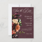 Dark Elegant Autumn Floral Burgundy Photo Wedding Save The Date (Voorkant)