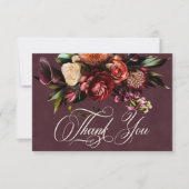 Dark Elegant Autumn Floral Burgundy Wedding Bedankkaart (Voorkant)