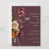 Dark Elegant Autumn Floral Burgundy Wedding Kaart (Voorkant)