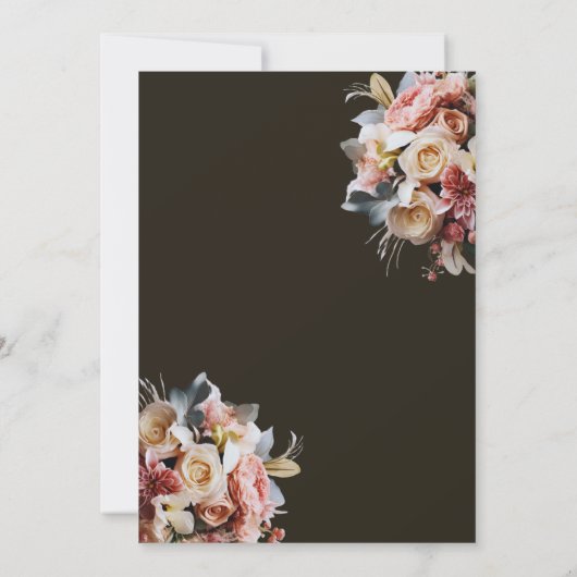 Dark Elegant Boho Wedding Invitation | Luxury Flor Kaart (Achterkant)