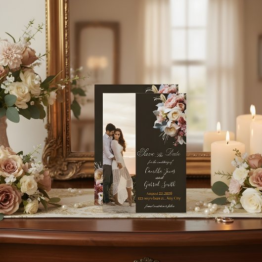 Dark Elegant Boho Wedding Invitation | Luxury Flor Kaart