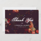 Dark Elegant Burgundy Moody Floral Bedankkaart (Voorkant)