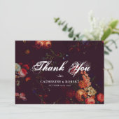 Dark Elegant Burgundy Moody Floral Bedankkaart (Staand voorkant)