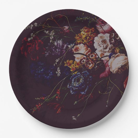 Dark Elegant Burgundy Moody Floral Papieren Bordje (Voorkant)