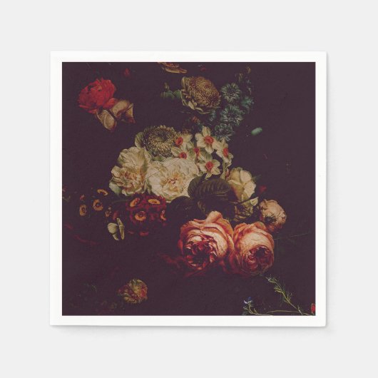 Dark Elegant Burgundy Moody Floral Servet (Voorkant)