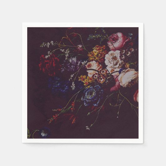 Dark Elegant Burgundy Moody Floral Servet (Voorkant)