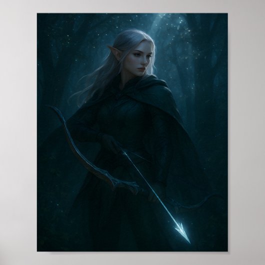 Dark Elf Archer Fantasy Art – Mystical Forest  Poster (Voorkant)