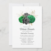 Dark Emerald en Gold Floral Virtual Vrijgezellenfe Kaart (Voorkant)