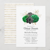 Dark Emerald en Gold Floral Virtual Vrijgezellenfe Kaart (Voorkant / Achterkant)