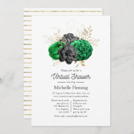 Dark Emerald en Gold Floral Virtual Vrijgezellenfe Kaart