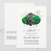 Dark Emerald en Gold Floral Virtual Wedding Kaart (Voorkant / Achterkant)