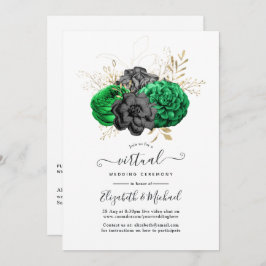 Dark Emerald en Gold Floral Virtual Wedding Kaart