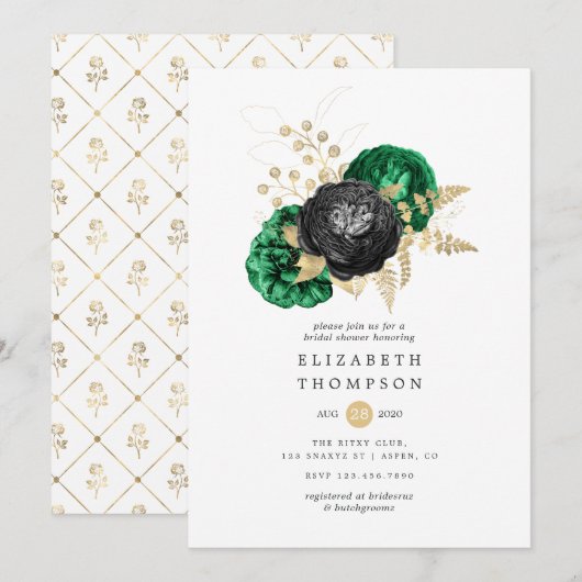 Dark Emerald en Gold Floral Vrijgezellenfeest Kaart (Voorkant / Achterkant)