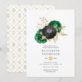 Dark Emerald en Gold Floral Vrijgezellenfeest Kaart