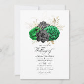 Dark Emerald en Gold Floral Wedding Invitation Kaart (Voorkant)