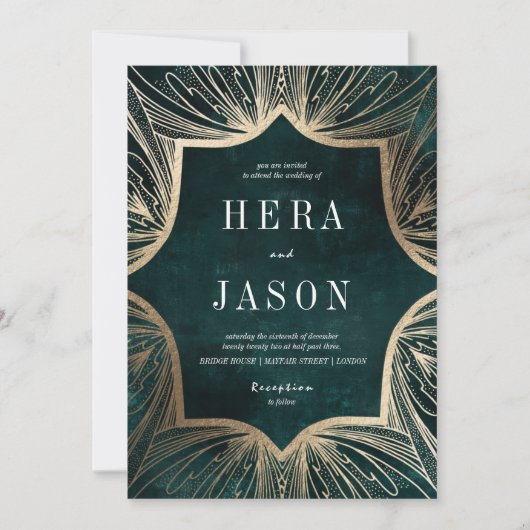 Dark Emerald Green en Faux Gold Art Nouveau Kaart (Voorkant)