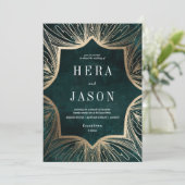 Dark Emerald Green en Faux Gold Art Nouveau Kaart (Staand voorkant)