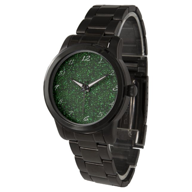 Dark Emerald Green Glitter Horloge (Gekanteld)