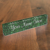 Dark Emerald Green Glitter Naambordje (Zijkant)