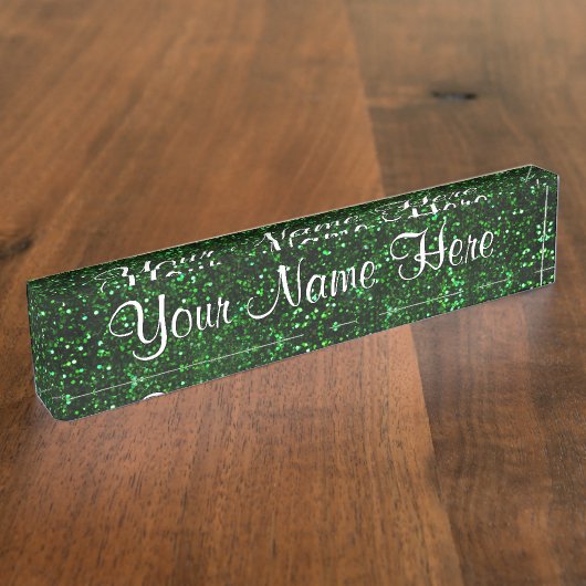 Dark Emerald Green Glitter Naambordje (Zijkant)