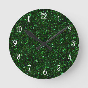 Dark Emerald Green Glitter Ronde Klok