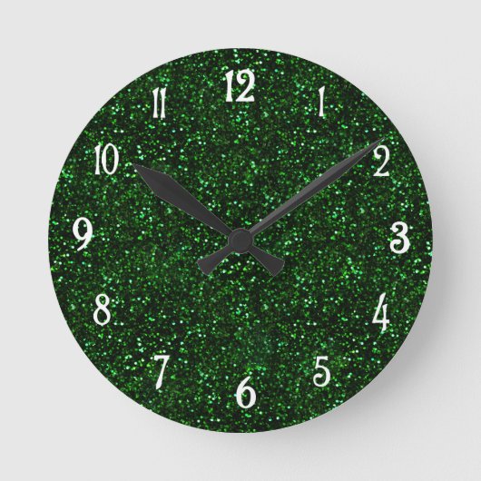 Dark Emerald Green Glitter Ronde Klok (Voorkant)
