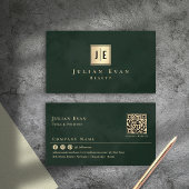 Dark Emerald Green & Gold Luxe Monogram Visitekaartje
