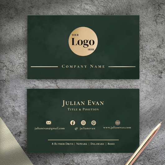Dark Emerald Green Gold Professional Company Logo Visitekaartje