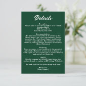 Dark Emerald Green Moody Jewel Wedding Details Informatiekaartje (Staand voorkant)