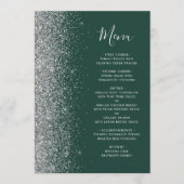 Dark Emerald Green Silver Glitter Wedding Menu (Voorkant)