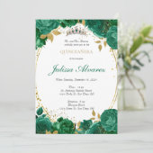 Dark Emerald Green Tiara Quinceanera Uitnodiging (Staand voorkant)