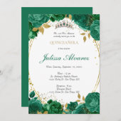 Dark Emerald Green Tiara Quinceanera Uitnodiging (Voorkant / Achterkant)