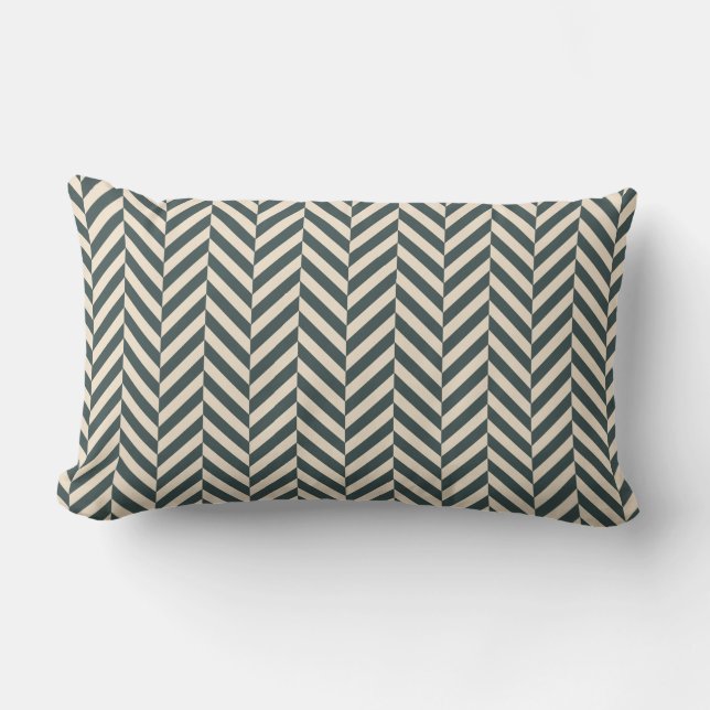Dark Emerald Ivory Herringbone Geometric Pattern Kussen (Voorkant)