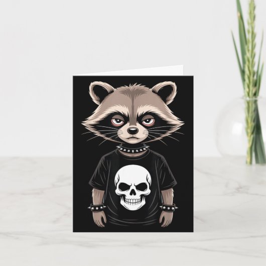 Dark Emo Raccoon With Skull Punk Style Alternative Kaart (Voorkant)