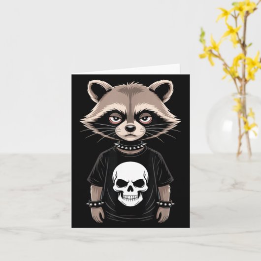 Dark Emo Raccoon With Skull Punk Style Alternative Kaart (Gele Bloem)