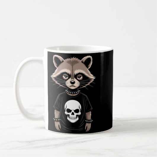 Dark Emo Raccoon With Skull Punk Style Alternative Koffiemok (Links)