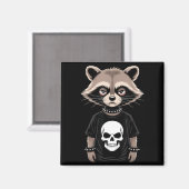 Dark Emo Raccoon With Skull Punk Style Alternative Magneet (Voorkant / Achterkant)