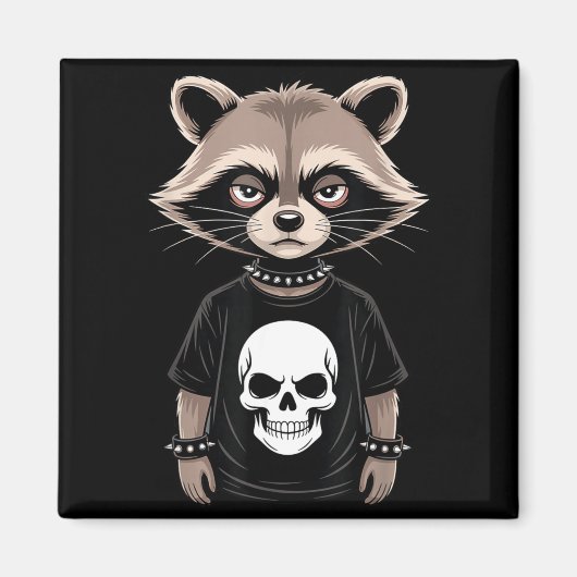 Dark Emo Raccoon With Skull Punk Style Alternative Magneet (Voorkant)