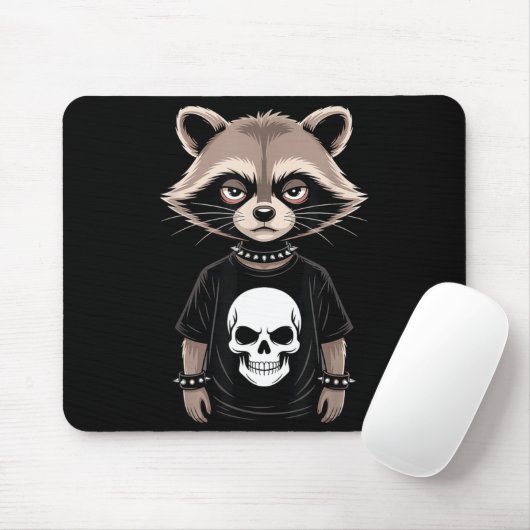 Dark Emo Raccoon With Skull Punk Style Alternative Muismat (Met muis)