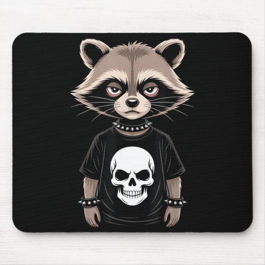 Dark Emo Raccoon With Skull Punk Style Alternative Muismat (Voorkant)