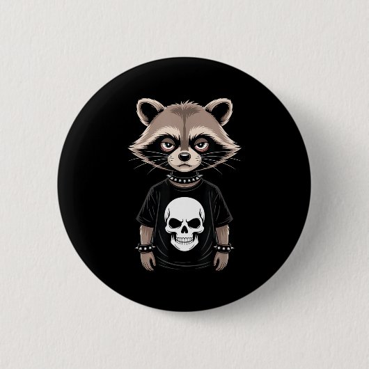 Dark Emo Raccoon With Skull Punk Style Alternative Ronde Button 5,7 Cm (Voorkant)