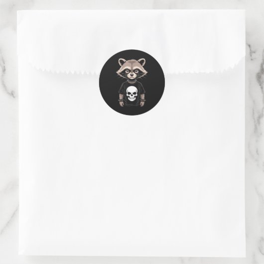 Dark Emo Raccoon With Skull Punk Style Alternative Ronde Sticker (Tas)