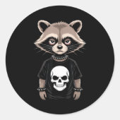 Dark Emo Raccoon With Skull Punk Style Alternative Ronde Sticker (Voorkant)