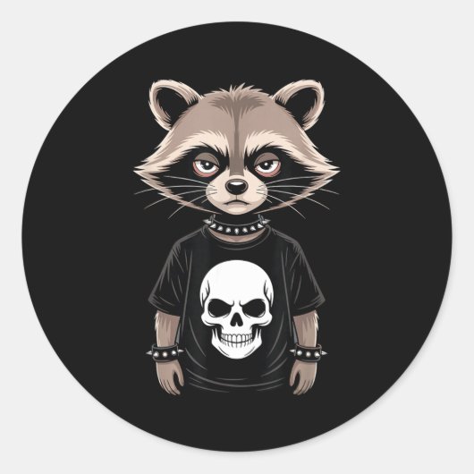 Dark Emo Raccoon With Skull Punk Style Alternative Ronde Sticker (Voorkant)