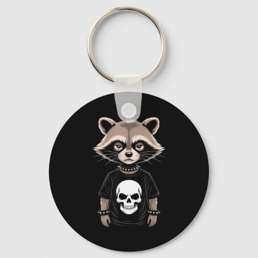 Dark Emo Raccoon With Skull Punk Style Alternative Sleutelhanger (Voorkant)