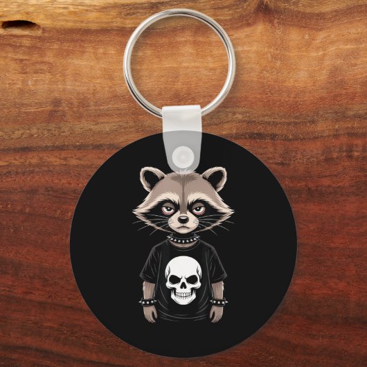 Dark Emo Raccoon With Skull Punk Style Alternative Sleutelhanger (Voorkant)